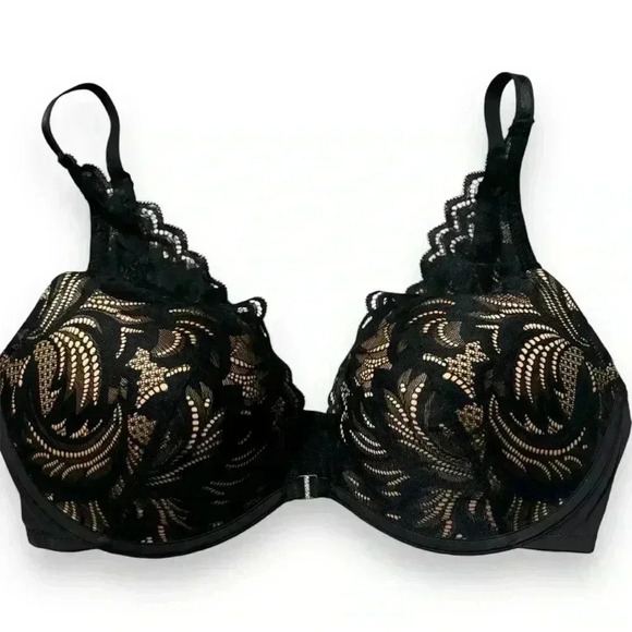 Adore Me 36D Lily Push-up Bra Black Lace over Nude With Sparkly Silver Hardware - Picture 9 of 13